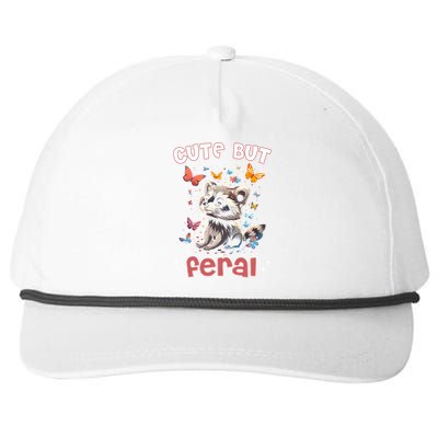 Cute But Feral Funny Raccoon Blue Butterfly Summer Gift Snapback Five-Panel Rope Hat