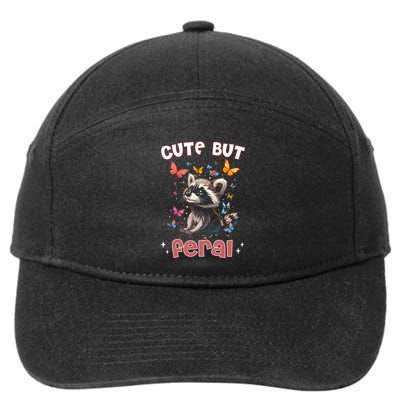 Cute But Feral Funny Raccoon Blue Butterfly Summer Gift 7-Panel Snapback Hat
