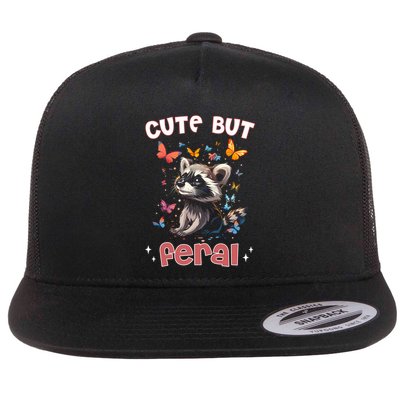 Cute But Feral Funny Raccoon Blue Butterfly Summer Gift Flatbill Hat