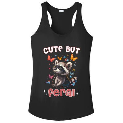 Cute But Feral Funny Raccoon Blue Butterfly Summer Gift Ladies PosiCharge Competitor Racerback Tank