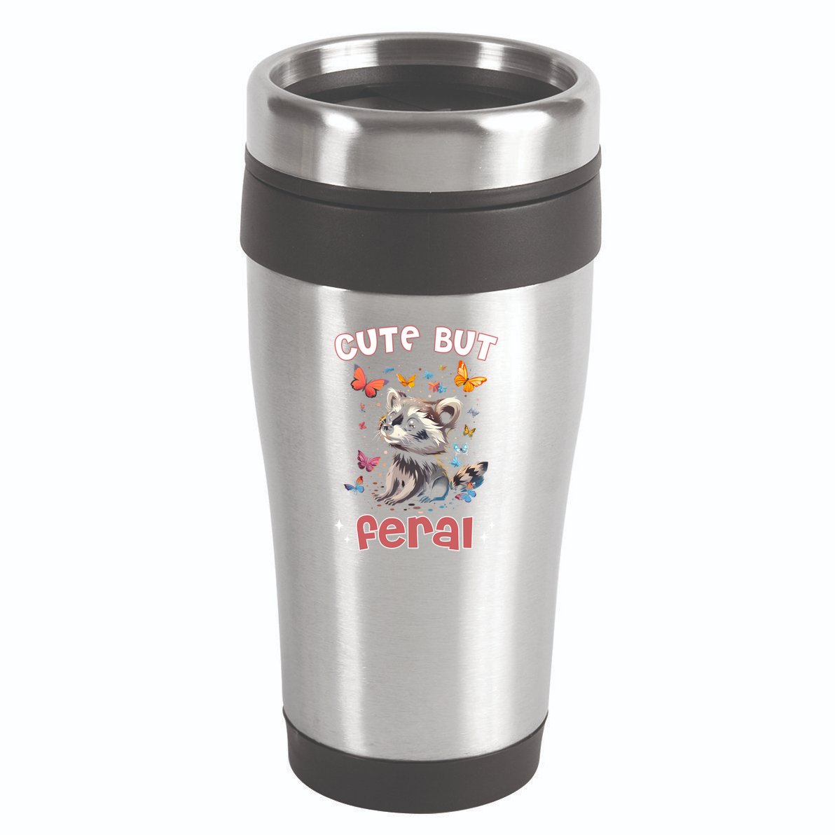 Cute But Feral Funny Raccoon Blue Butterfly Summer Gift 16oz Travel Tumbler