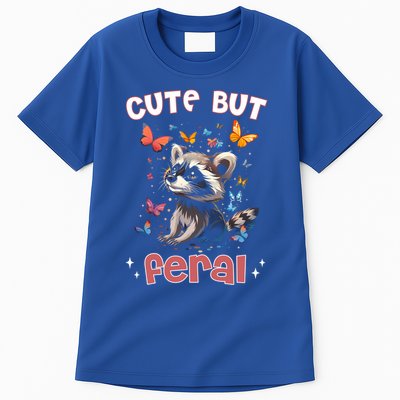 Cute But Feral Funny Raccoon Blue Butterfly Summer Gift Tall T-Shirt