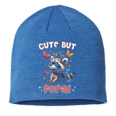 Cute But Feral Funny Raccoon Blue Butterfly Summer Gift Sustainable Beanie