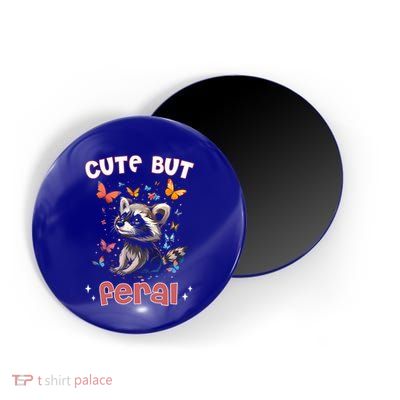 Cute But Feral Funny Raccoon Blue Butterfly Summer Gift Magnet
