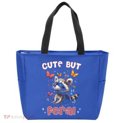 Cute But Feral Funny Raccoon Blue Butterfly Summer Gift Zip Tote Bag