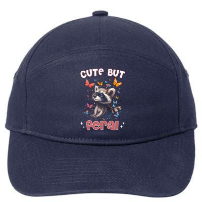 Cute But Feral Funny Raccoon Blue Butterfly Summer Gift 7-Panel Snapback Hat