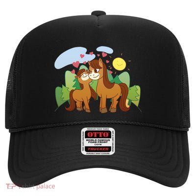 Cute Best Friend Horses High Crown Mesh Back Trucker Hat