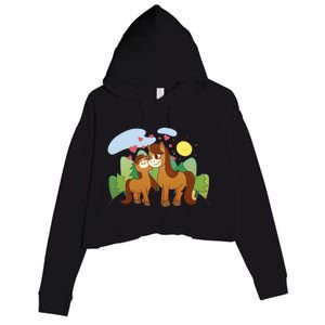 Cute Best Friend Horses Crop Fleece Hoodie