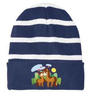 Cute Best Friend Horses Striped Beanie with Solid Band