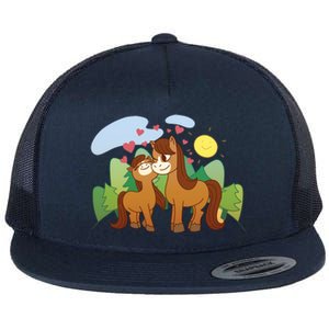 Cute Best Friend Horses Flat Bill Trucker Hat