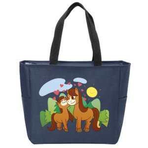 Cute Best Friend Horses Zip Tote Bag