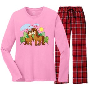 Cute Best Friend Horses Women's Long Sleeve Flannel Pajama Set 