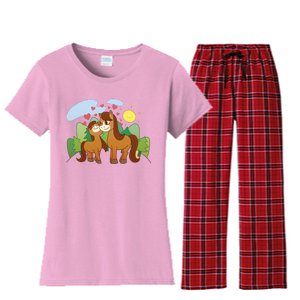 Cute Best Friend Horses Women's Flannel Pajama Set