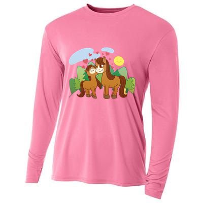 Cute Best Friend Horses Cooling Performance Long Sleeve Crew