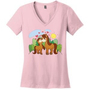 Cute Best Friend Horses Women's V-Neck T-Shirt