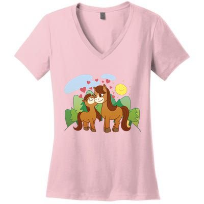 Cute Best Friend Horses Women's V-Neck T-Shirt