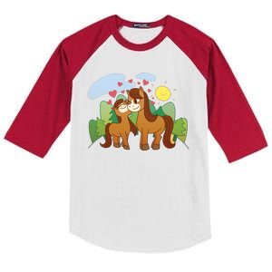 Cute Best Friend Horses Kids Colorblock Raglan Jersey