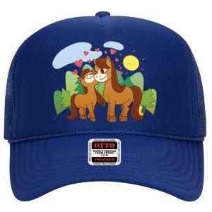 Cute Best Friend Horses High Crown Mesh Back Trucker Hat