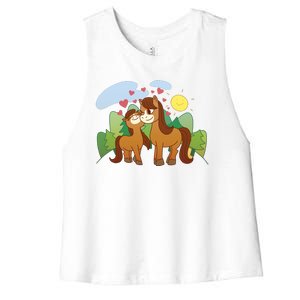 Cute Best Friend Horses Women's Racerback Cropped Tank