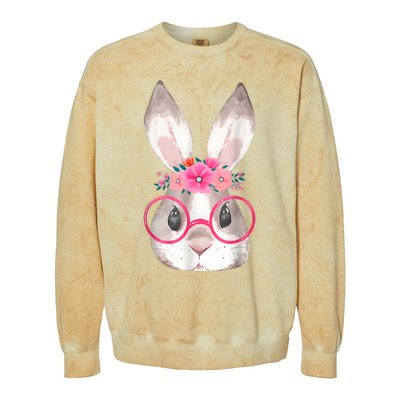 Cute Bunny Face Glasses Floral Rabbit Girl Happy Easter Day Colorblast Crewneck Sweatshirt