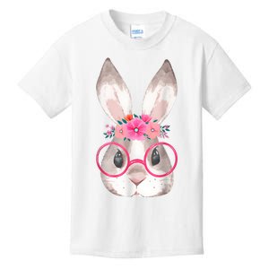 Cute Bunny Face Glasses Floral Rabbit Girl Happy Easter Day Kids T-Shirt