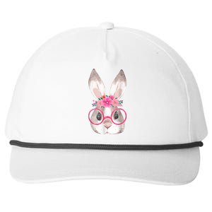 Cute Bunny Face Glasses Floral Rabbit Girl Happy Easter Day Snapback Five-Panel Rope Hat