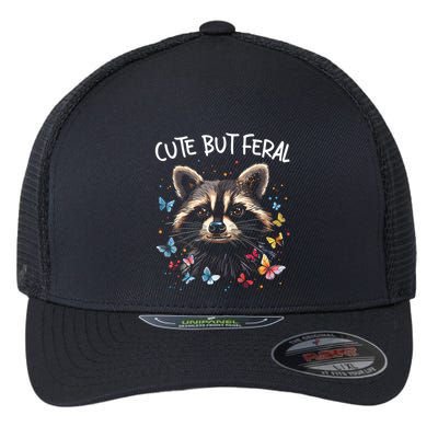 Cute But Feral Funny Raccoon Blue Butterfly Summer Gift Flexfit Unipanel Trucker Cap