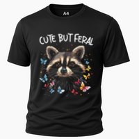 Cute But Feral Funny Raccoon Blue Butterfly Summer Gift Cooling Performance Crew T-Shirt