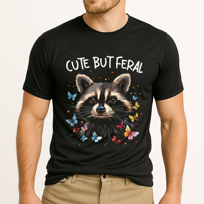 Cute But Feral Funny Raccoon Blue Butterfly Summer Gift Cooling Performance Crew T-Shirt