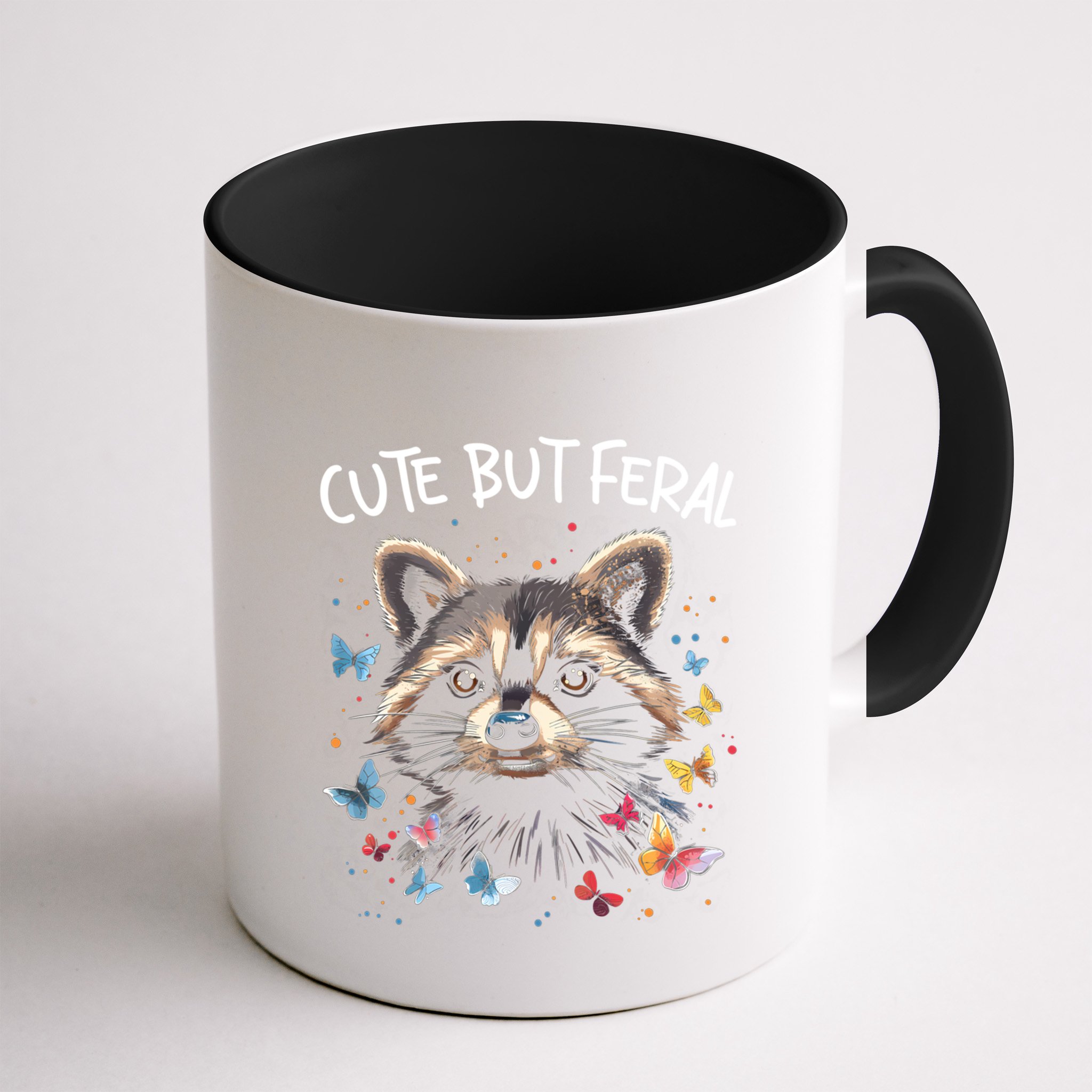 Cute But Feral Funny Raccoon Blue Butterfly Summer Gift Mug