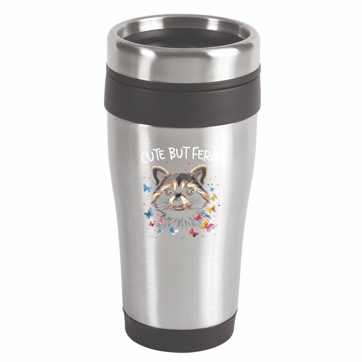 Cute But Feral Funny Raccoon Blue Butterfly Summer Gift 16oz Travel Tumbler