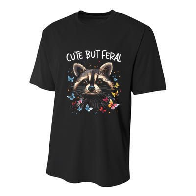 Cute But Feral Funny Raccoon Blue Butterfly Summer Gift Youth Performance Sprint T-Shirt