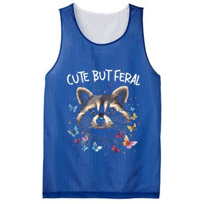 Cute But Feral Funny Raccoon Blue Butterfly Summer Gift Mesh Reversible Basketball Jersey Tank
