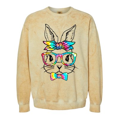 Cute Bunny Face Tie Dye Glasses Headband Happy Easter Day Colorblast Crewneck Sweatshirt