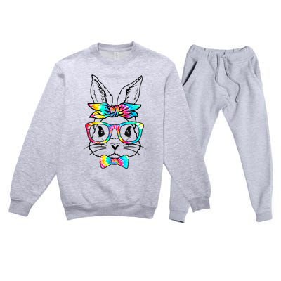 Cute Bunny Face Tie Dye Glasses Headband Happy Easter Day Premium Crewneck Sweatsuit Set