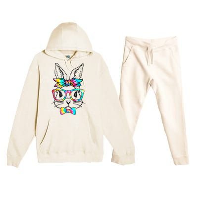 Cute Bunny Face Tie Dye Glasses Headband Happy Easter Day Premium Hooded Sweatsuit Set