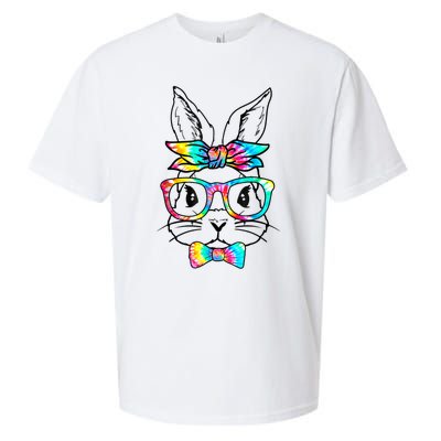 Cute Bunny Face Tie Dye Glasses Headband Happy Easter Day Sueded Cloud Jersey T-Shirt