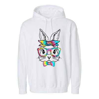 Cute Bunny Face Tie Dye Glasses Headband Happy Easter Day Garment-Dyed Fleece Hoodie