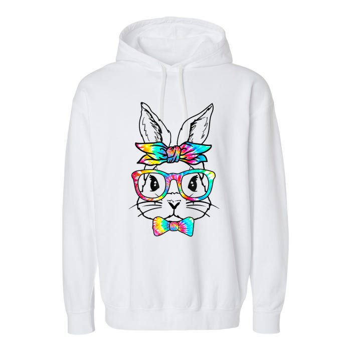 Cute Bunny Face Tie Dye Glasses Headband Happy Easter Day Garment-Dyed Fleece Hoodie