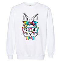 Cute Bunny Face Tie Dye Glasses Headband Happy Easter Day Garment-Dyed Sweatshirt