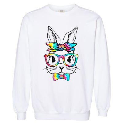 Cute Bunny Face Tie Dye Glasses Headband Happy Easter Day Garment-Dyed Sweatshirt