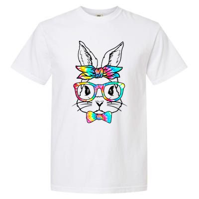 Cute Bunny Face Tie Dye Glasses Headband Happy Easter Day Garment-Dyed Heavyweight T-Shirt