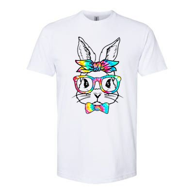 Cute Bunny Face Tie Dye Glasses Headband Happy Easter Day Softstyle CVC T-Shirt