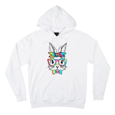 Cute Bunny Face Tie Dye Glasses Headband Happy Easter Day Hoodie