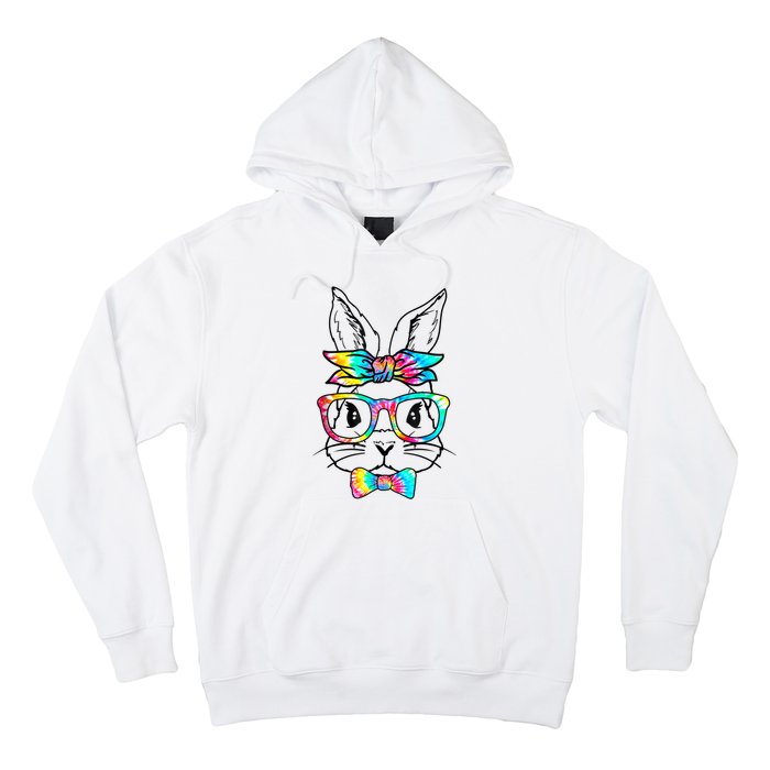 Cute Bunny Face Tie Dye Glasses Headband Happy Easter Day Hoodie