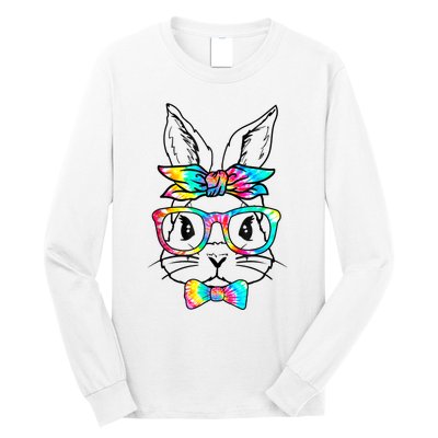 Cute Bunny Face Tie Dye Glasses Headband Happy Easter Day Long Sleeve Shirt