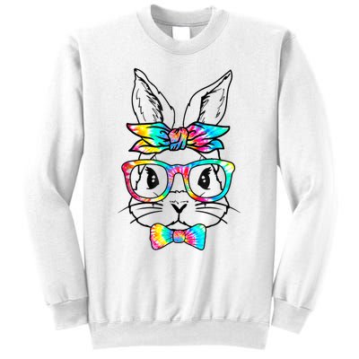 Cute Bunny Face Tie Dye Glasses Headband Happy Easter Day Sweatshirt