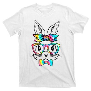 Cute Bunny Face Tie Dye Glasses Headband Happy Easter Day T-Shirt