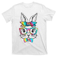 Cute Bunny Face Tie Dye Glasses Headband Happy Easter Day T-Shirt