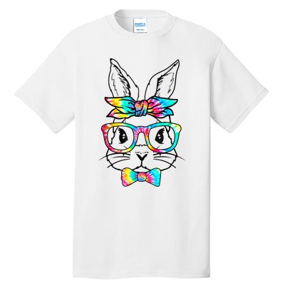 Cute Bunny Face Tie Dye Glasses Headband Happy Easter Day Tall T-Shirt